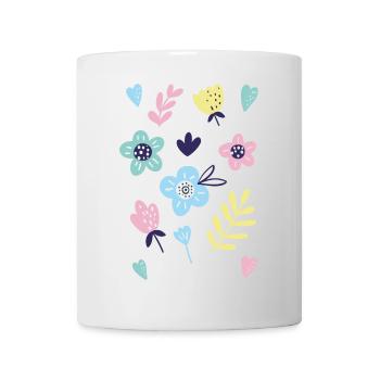 Pastellfarbene Blumenkritzeleien auf Schwarz - Tasse - Weiß - Vorne
