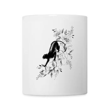 panthère noire florale pivoines - Mug blanc - blanc - Devant