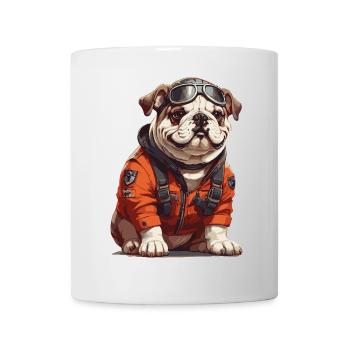 Bouledogue aventurier avec des lunettes en vêtements d’expédition - Mug blanc - blanc - Devant