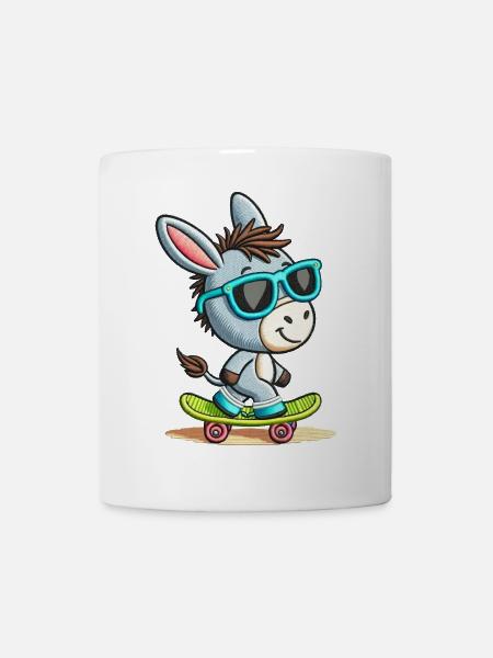 Coole Skater-Esel-T-Shirt - Tasse - Weiß