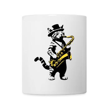 Cat Saxophone Music Street Art Stencils Style - Mug - white - Front