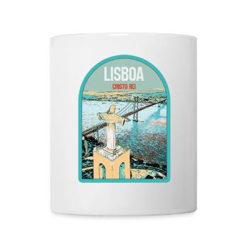 Christ the King Lisbon: View of the 25th of April Bridge over the Tagus River - Mug - white - Front