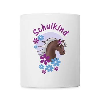 Schulkind - Pony mit Blumen - lila blau - Tasse - Weiß - Vorne