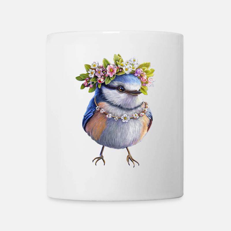 Couronne florale d’oiseau - Mug blanc - blanc