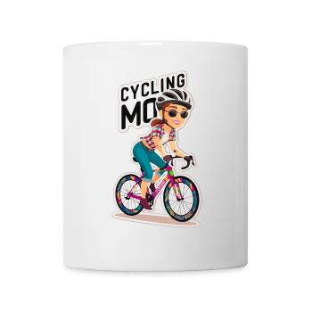Lebendiges Radsportmotiv mit verspielter Fahrerin - Tasse - Weiß - Vorne