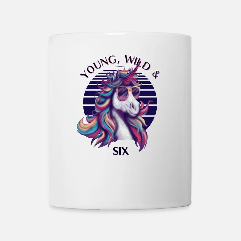 Young, Wild & Six – Cool Unicorn Birthday - Mug - white