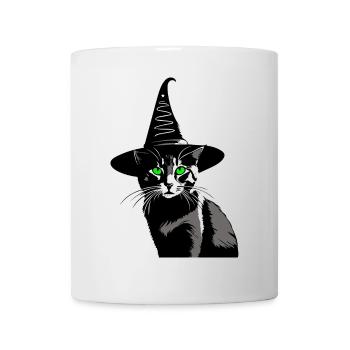Katze grüne Augen Hexenhut Walpurgisnacht - Tasse - Weiß - Vorne