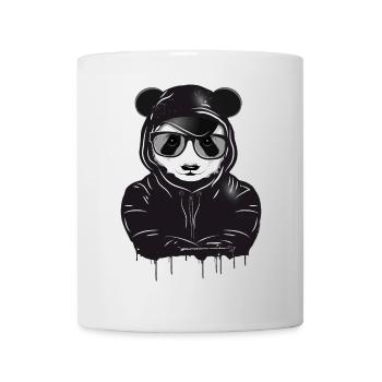 Drôle d’ours panda avec sweat à capuche, casquette de baseball et lunettes - Mug blanc - blanc - Devant