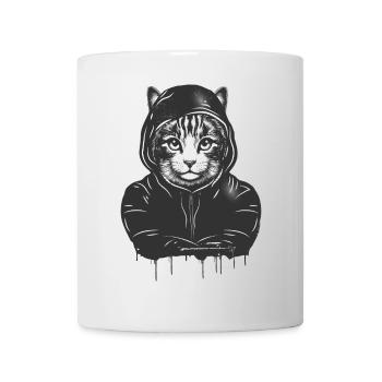 Tête de chat avec capuche à capuche dans le style Graffiti - Mug blanc - blanc - Devant