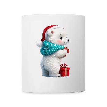 Süßer kleiner Bär mit Weihnachtsmütze und Geschenk. - Tasse - Weiß - Vorne