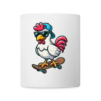 Funny Chicken Hen Rooster on Skateboard Comic - Mug - white - Front