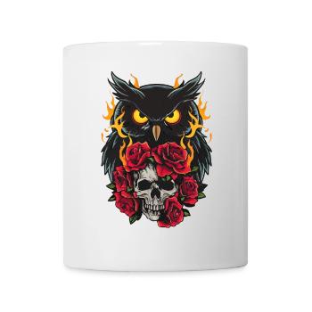 Mystische Eule sitzt auf Skull mit roten Rosen - Tasse - Weiß - Vorne