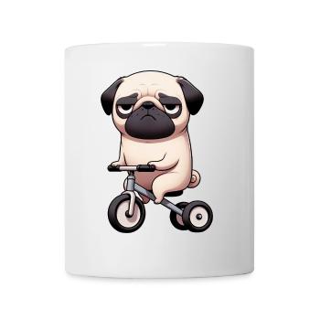 Funny Pug on Tricycle Bizarre Dog Running - Mug - white - Front