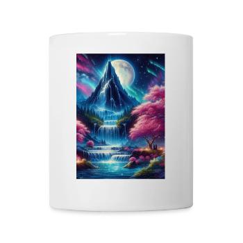 Vollmond Wasserfall Traum, Aurora, Landschaft - Tasse - Weiß - Vorne