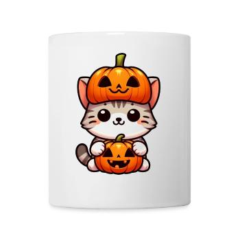 Halloween Chat Citrouille Chapeau Fantaisiste - Mug blanc - blanc - Devant