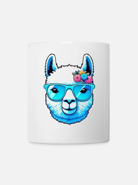 Alpaka mit Sonnenbrille - Tasse - Weiß