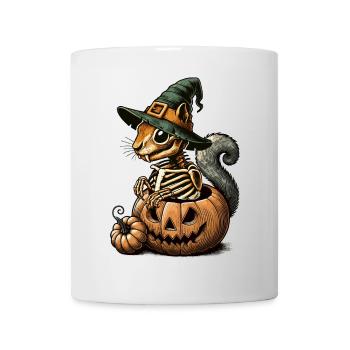 Motif écureuil squelette dans une citrouille avec chapeau - Mug blanc - blanc - Devant