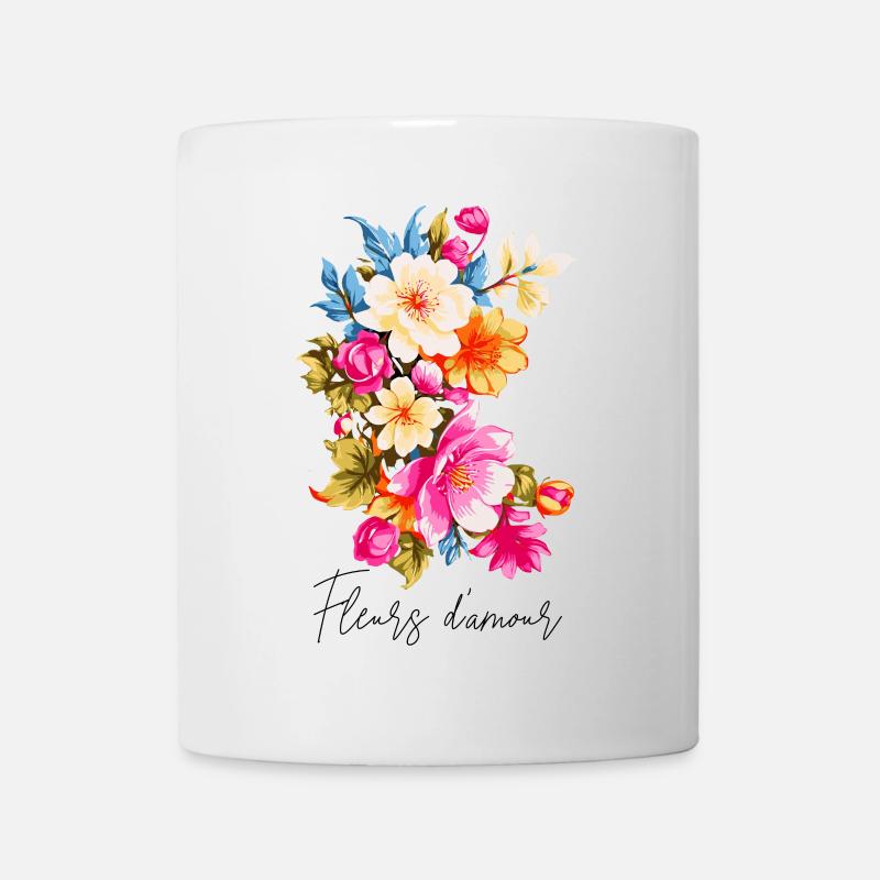 Lebendige Blumenkomposition in drei Farben - Tasse - Weiß