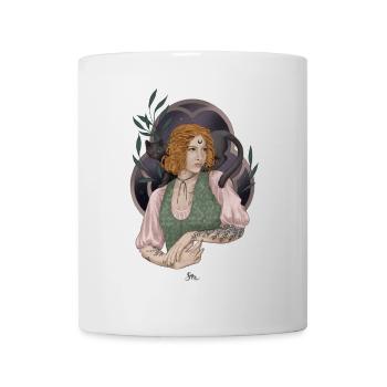 Jeune sorcière des herbes avec compagnon chat - Mug blanc - blanc - Devant