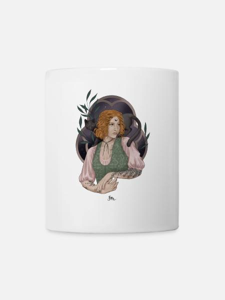 Young herb witch with cat companion - Mug - white