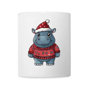 Nilpferd Weihnachten Comic - Tasse - Weiß - Vorne