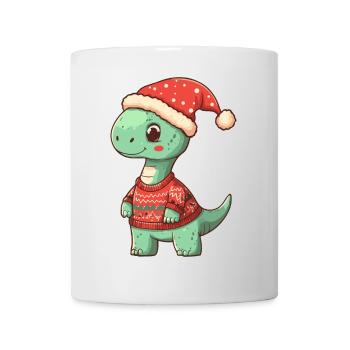 Dinosaur brontosaurus Christmas Comic - Mug - white - Front