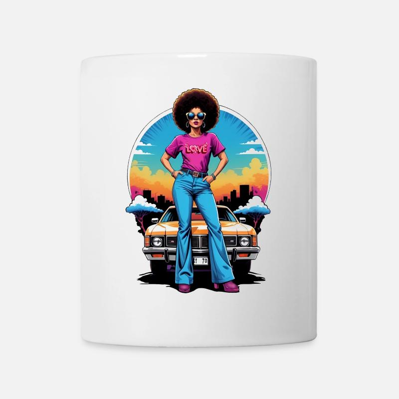 Empowered Woman with Car Sunset Scene - Mug - white
