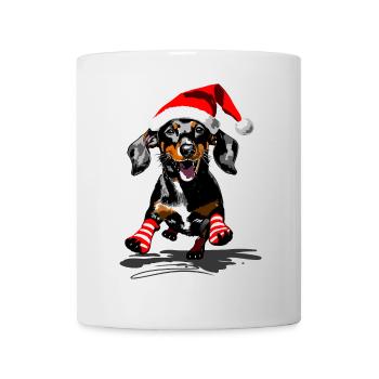 Dachshund with Santa hat and striped socks - Mug - white - Front