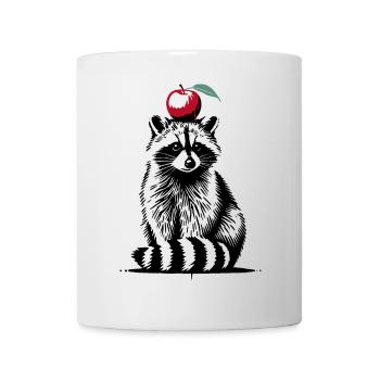 Waschbär mit Apfel – Verspieltes Stencil-Design - Tasse - Weiß - Vorne