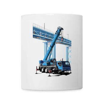 Mobile crane assembles bridge sections - Mug - white - Front