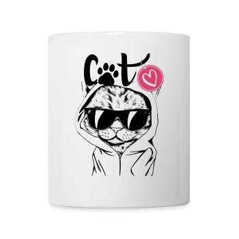 Sweat à capuche pour chat avec lunettes de soleil - Mug blanc - blanc - Devant