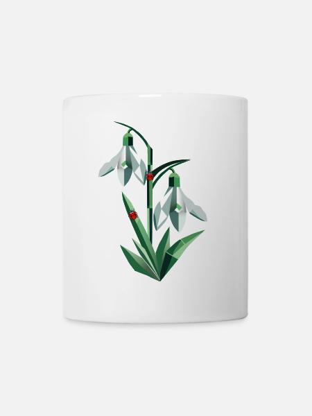 Zwei Schneeglöckchen mit Marienkäfern - Tasse - Weiß