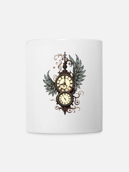 Blumen und Mechanik: die Magie der Steampunk-Uhr. - Tasse - Weiß