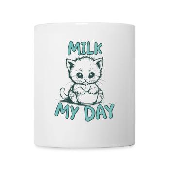 Milk My Day Katzen Shirt - Tasse - Weiß - Vorne