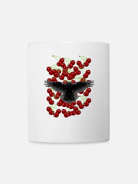 80er 90er Vögel Krähe Kirschen Raben Retro - Tasse - Weiß