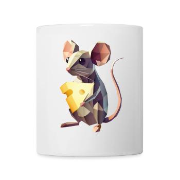 Souris polygonale avec du fromage – Motif animal mignon - Mug blanc - blanc - Devant