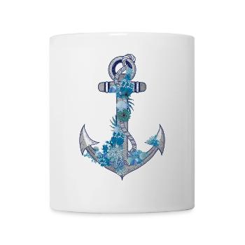 Anchor with sea-style shells and corals - Mug - white - Front