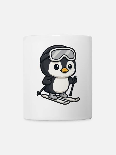 Lustiger Pinguin Skifahrer Winterspaß Wintersport - Tasse - Weiß