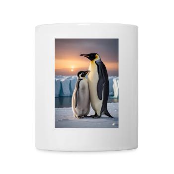 Pinguin mit Jungtier auf Eisscholle am Südpol - Tasse - Weiß - Vorne