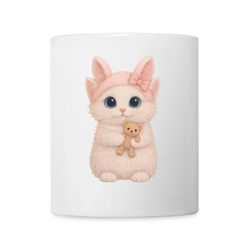 Cute fluffy cat with teddy bear - Mug - white - Front