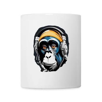 Musik Affe Schimpanse Kopfhoerer als Geschenkidee - Tasse - Weiß - Vorne