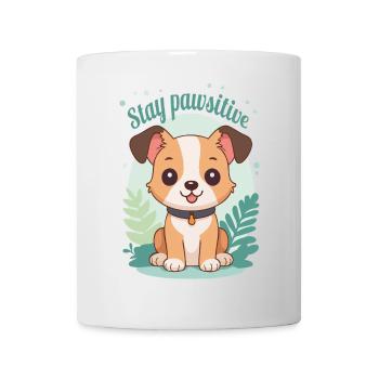 Stay Pawsitive – Niedliches Cartoon Hundedesign - Tasse - Weiß - Vorne