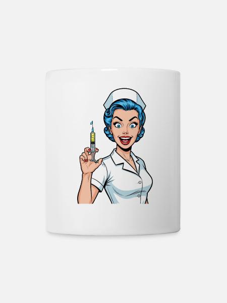 Verrückte Krankenschwester Comic Pop Art Spritze - Tasse - Weiß