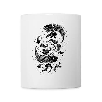 Zwei Kois – Yin-Yang inspiriertes Fischmotiv - Tasse - Weiß - Vorne