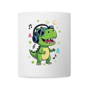 Green T-Rex with Headphones ABC - Back to School - Mug - white - Front