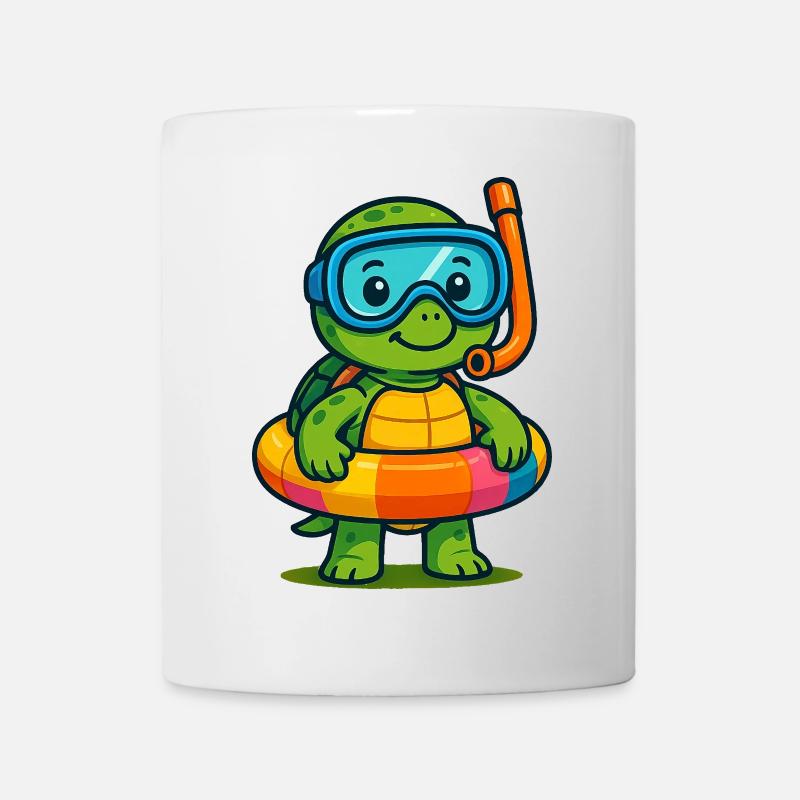 Tortue ludique en tenue de plongée avec tuba - Mug blanc - blanc