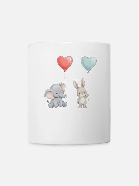 Elefant Hase Liebe Ballon Herz Cute - Tasse - Weiß