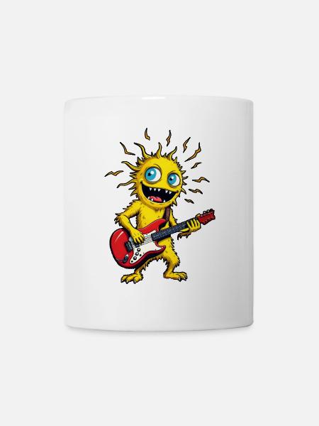 Yellow Monster with Electric Guitar - Mug - white