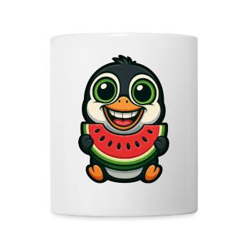 Funny Penguin with Watermelon Summer Cartoon - Mug - white - Front