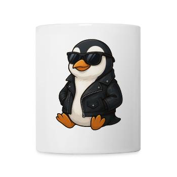 Pingouin cool avec lunettes de soleil et veste en cuir des années 60 - Mug blanc - blanc - Devant